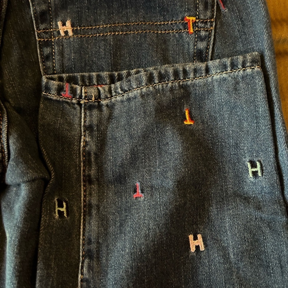 Tommy Hilfiger Embroidered Multi-color Sig. TH Boyfriend Copain Jeans Sz 0 - Picture 4 of 12